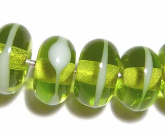 Green Lampwork Glass Rondelle Beads: Handmade Jewelry Supplies, Set of 6