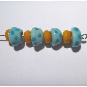 Handmade Lampwork Mushroom Beads: Turquoise Blue Polka Dot Caps - Set of 4