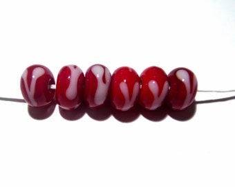 Red Pink Lampwork Glass Beads: Handmade Rondelles, Set of 6