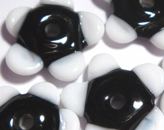 Handmade Lampwork Flower Beads: Black & White Glass Set of 5