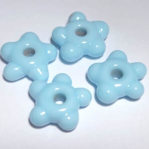 Aqua Blue Flower Lampwork Beads: Handmade Glass Set of 4