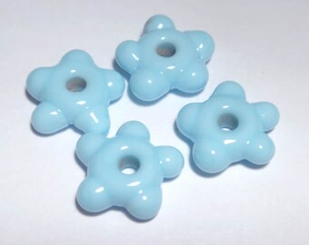 Aqua Blue Flower Lampwork Beads: Handmade Glass Set of 4