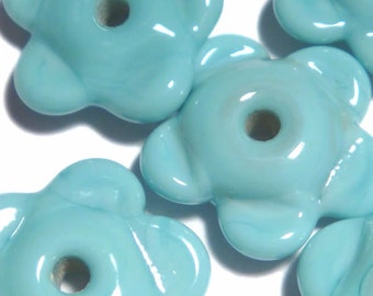 Turquoise Flower Lampwork Beads: Handmade Glass Charms, Set of 5