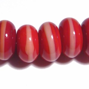 RED CORAL Rondelles Handmade Glass Lampwork BEADS Organic Rondelles Set of 6