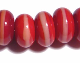 RED CORAL Rondelles Handmade Glass Lampwork BEADS Organic Rondelles Set of 6