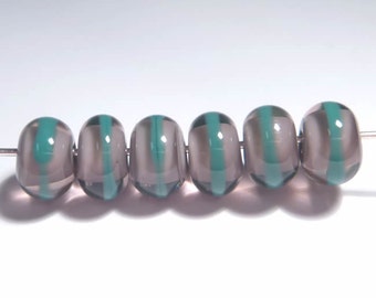 Handmade Lampwork Glass Beads: Purple Teal Rondelles, Set of 6