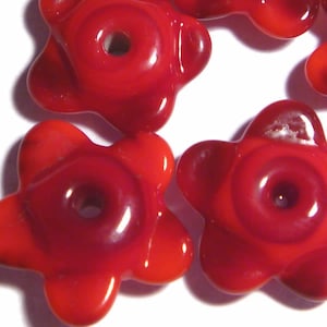 Deep Red Flower Lampwork Beads: Handmade Glass Charms, Set of 5