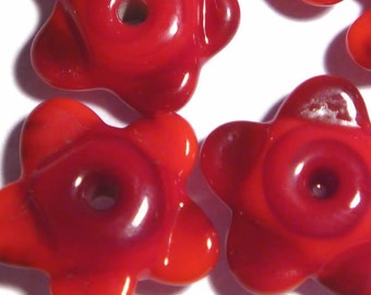 Deep Red Flower Lampwork Beads: Handmade Glass Charms, Set of 5