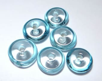 Handmade Aqua Blue Lampwork Glass Beads: Saucer Rondelles, Set of 6