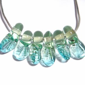 Sea Green & Blue Lampwork Glass Beads: Handmade Leaf Drops, Set of 6