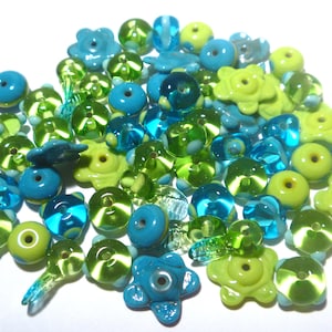 Blue Green Lampwork Beads: Handmade Glass Bead Mix - Set of 20