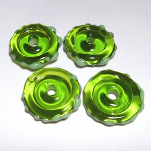 GREEN WHeel Handmade Glass Lampwork BEAD Transparent Green Disc Shape Set of 4