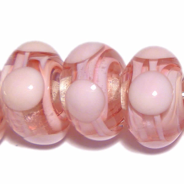 Pink Cubes Handmade Glass Lampwork BEADS  Filigrina Pink Dots hand shaped  SET of 8