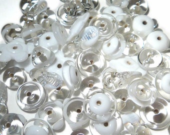 WINTER WEDDING MIX - Handmade Glass Lampwork Beads - White Clear Paired Beads  - Set of 20