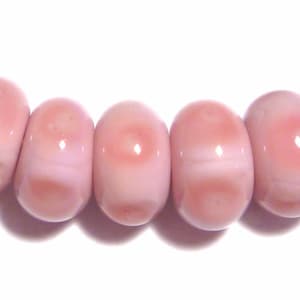 PINK and PINK  Rondelles Handmade Glass Lampwork BEADS Light Pink with Pink Polka Dots  Pastel Colors  Set of 6