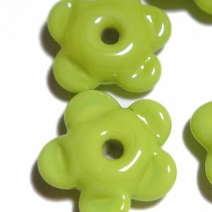 GREEN FLOWER Handmade Glass Lampwork BEADS Lime Green Color Tiny Shaped Flowers Set of 5