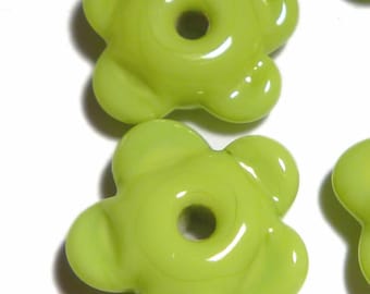 Handmade Lampwork Flower Beads: Lime Green Glass, Set of 5