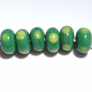 Lime Polka Dot Lampwork Beads: Green Rondelle Set of 6