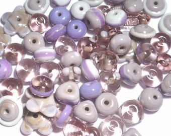 PURPLE MIX - Handmade Glass Lampwork Beads - Purple Lilac Mauve Violet Lavender - Set of 20