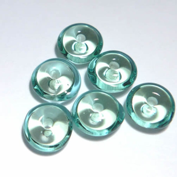 Clear SEA GREEN Saucer Rondelles Handmade Glass Lampwork BEADS Transparent Sea Green Turquoise Blue Wrap Handshaped Set of 6