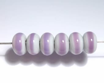 Handmade Lilac Lampwork Glass Beads: Purple Orchid Rondelles, Set of 6