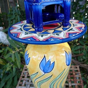 Bright Blue and Yellow Incense Burner & Decorative Garden Pedestal (clearance)