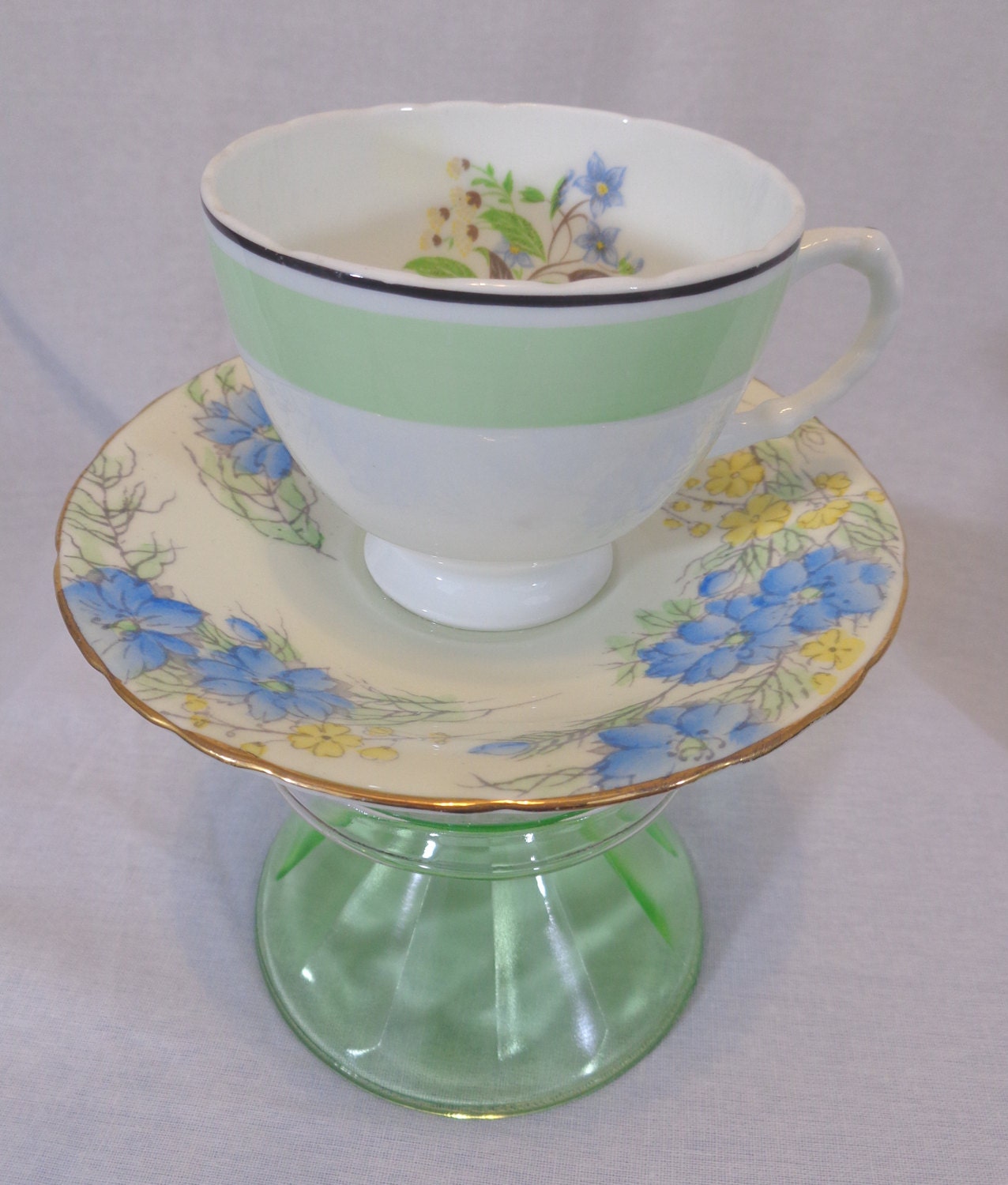 Blue Flower Tea Cup and Saucer Tea Light Holder