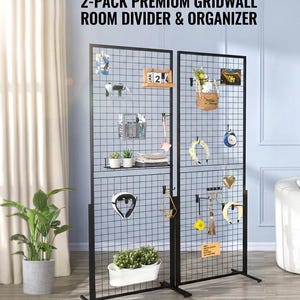 Grid Wall Display Tower: Double Sided Wire Panel Rack with Hooks for Craft Shows