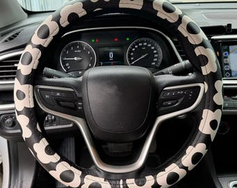 Personalized Vintage Groovy Flowers Steering Wheel Cover Universal 15 Inch Microfiber Leather Anti Slip Car Accessory Gift