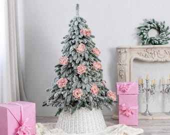 Copribase per albero di Natale in vimini bianco, cestino in salice per albero di Natale, gonna per albero intrecciata, copertura per base albero di Natale, decorazioni natalizie