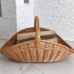 Handwoven Willow Firewood Basket, Rustic Fireplace Storage, Natural Home Decor