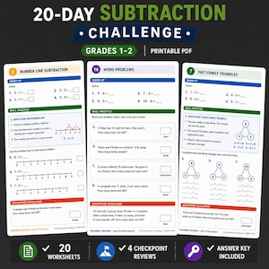 20-Day Subtraction Challenge Workbook | Elementary Math Practice (Printable PDF)