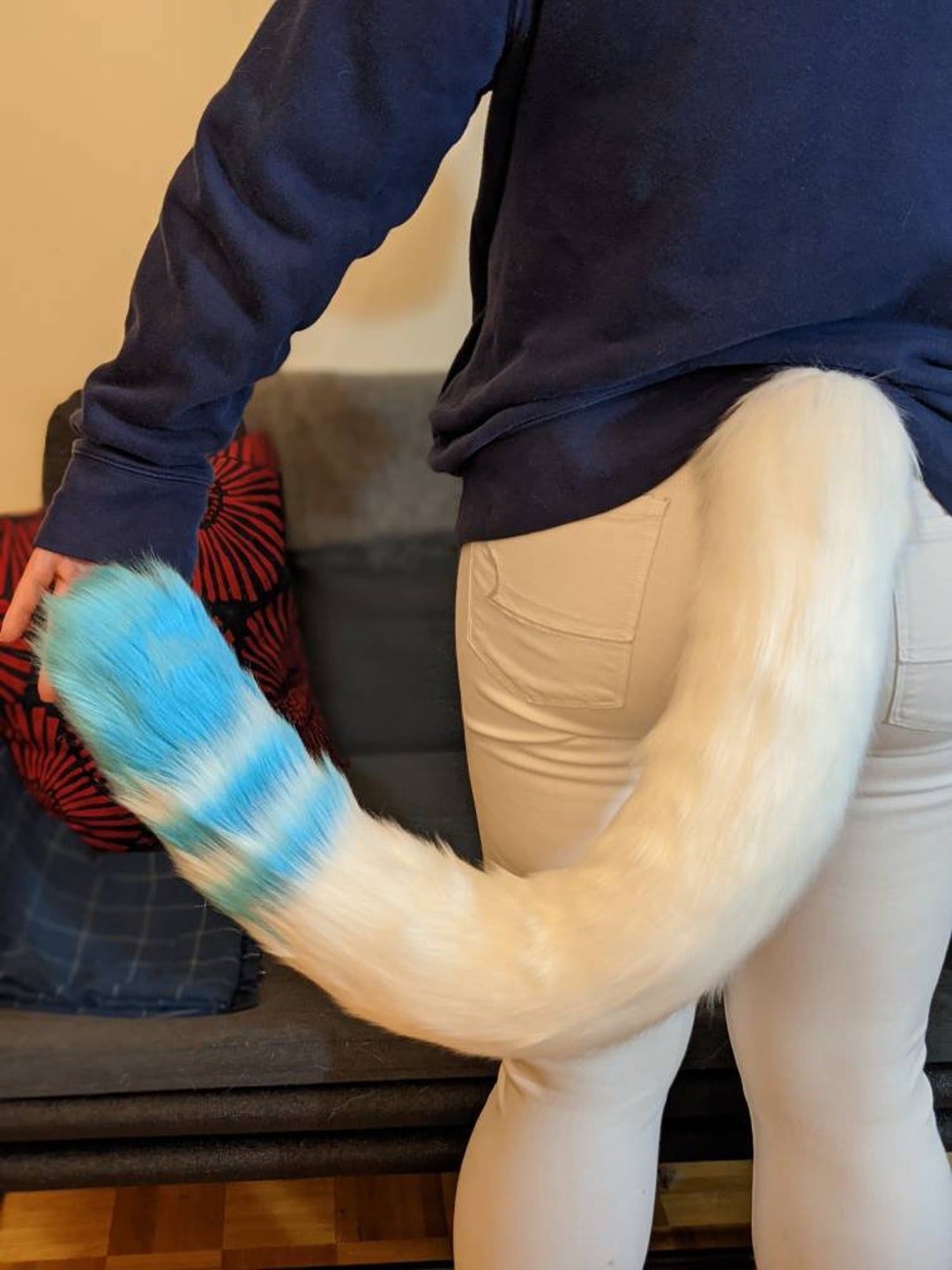 Fursuit Tail White & Blue Cat Tail Etsy