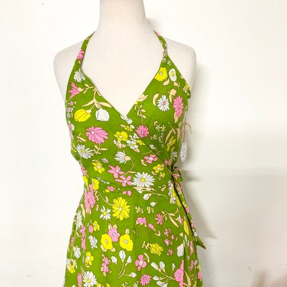 green floral wrap dress