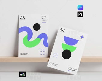 A6 Folded Greeting Card Mockup | 1 Customizable PSD Card | Editable Background Color | Stationery minimal (Digital Download)