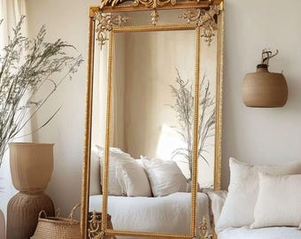 Large Baroque Floor Antique Gold Full Length Ornate Freestanding mirror