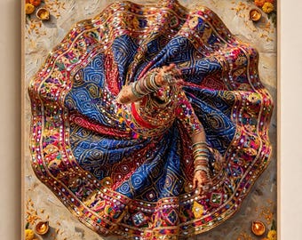 Rajasthani Dancer Canvas Print, Indian Colorful Art, Jhoomar Wall Painting, Cultural Artwork