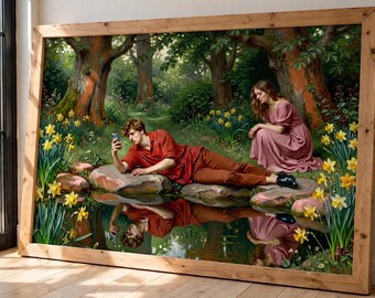 Narcissus Painting | Modern Mythology Canvas Print | Art Lover gift