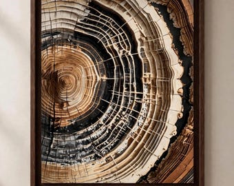 Tree Ring Wall Art, Wood Grain Canvas Print, Tree Bark Decor, Abstract Nature Wall Art, Earthy Organic Modern Rustic Living Room Wall Decor