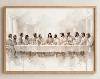 The Last Supper Canvas Christian Art Print, Jesus and Disciples Wall Decor, Dining Room Decor, Neutral Colors