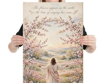 Flowers Appear on the Earth, Christian Scripture Canvas Print,  Vintage Botanical Floral Scripture Wall Art