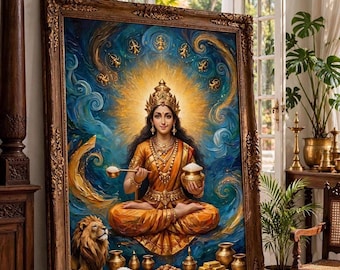 Goddess Annapurna Poster | Hindu Goddess Art Print | Divine Feminine Wall Art | Spiritual Home Decor | Abundance & Prosperity Gift