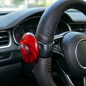Polished Wood Turning Knob, Clamp-On Steering Wheel Handle, Gold Metal Vehicle Grip for Custom Car Setup