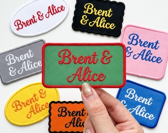 Personalisierter, gestickter Namensaufnäher für Paare, individueller Namensaufnäher in Schreibschrift zum Aufbügeln oder Aufnähen, passendes Geschenk für Paare