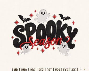 Spooky Season Embroidery Design, Bats Ghosts Halloween Machine Embroidery File, Spooky PES DST, Instant Download