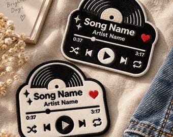 Aangepaste muziekpatch: Ontwerp op maat voor je muziekspeler, geborduurd om op te strijken of op te naaien.