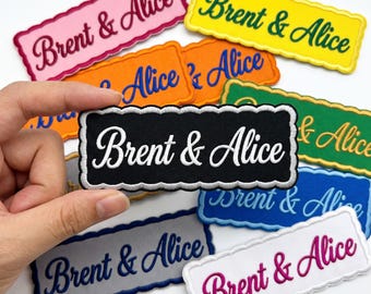 Individuell bestickter Namensaufnäher für Paare, personalisierbar zum Aufbügeln oder Aufnähen, ideales Geschenk zum Hochzeitstag oder zur Verlobung für Jeansjacken