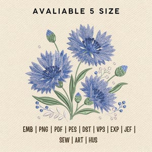 Cornflower Embroidery Design, Blue Flower Bouquet Machine Embroidery File, Floral PES DST JEF, Instant Download