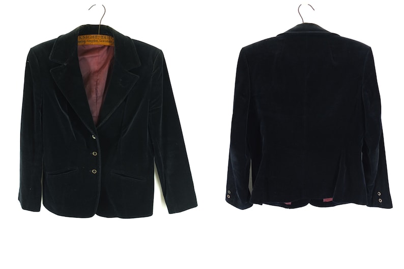 Vintage Midnight Blue Velvet Blazer Tailored Jacket Size 12UK 8US