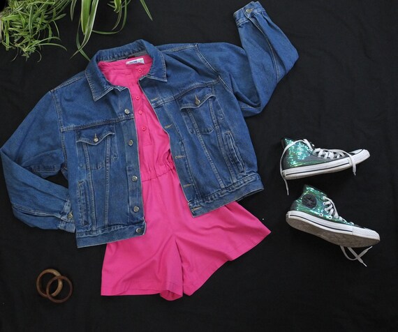 Vintage 1990s Hot Pink Play Suit Romper Playsuit -